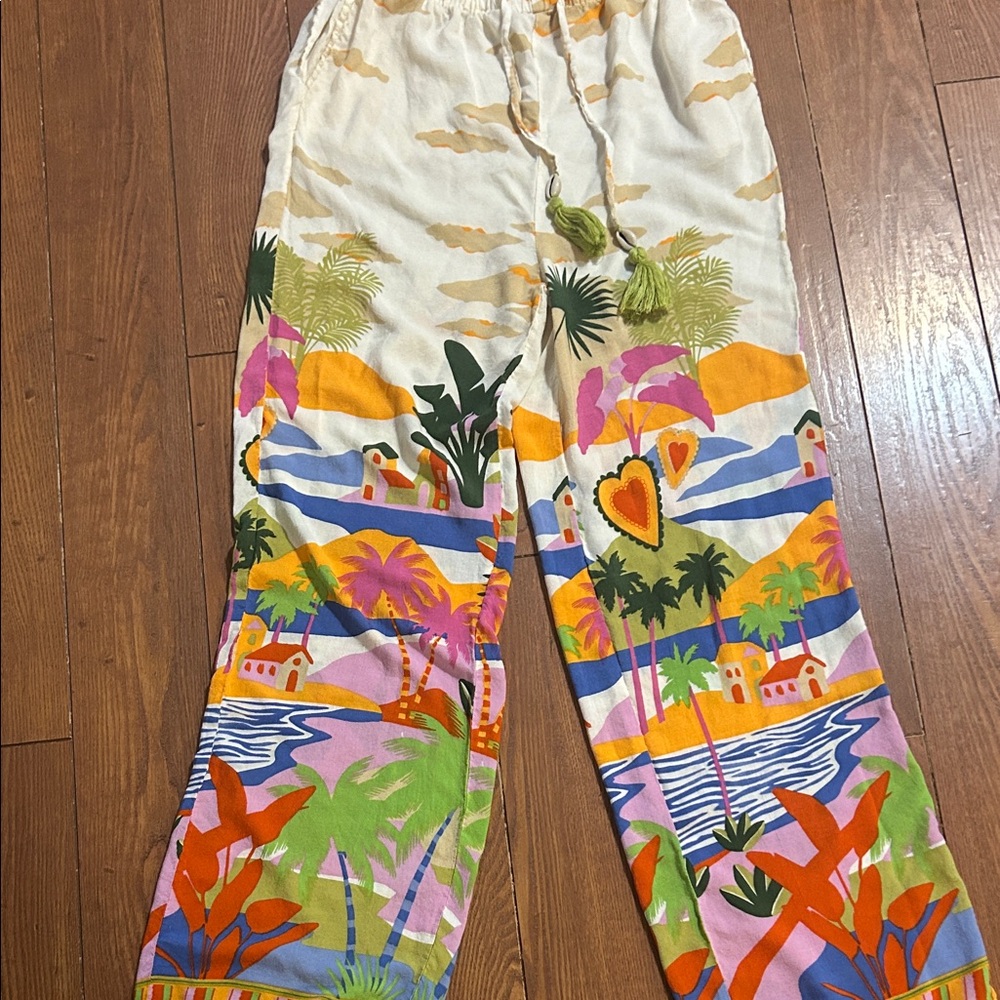 True Destinations Colorful Tropical Palazzo Pants